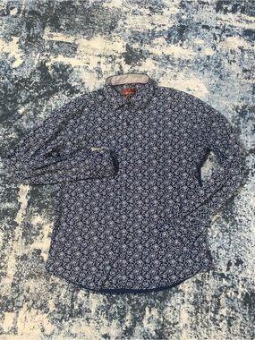 Consequence Men’s Dress Shirt Medium Slim Fit Navy White Floral Paisley